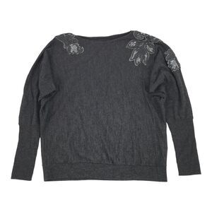 $798 Lafayette 148 New York Dolman Wool Sweater Medium Womens Dark Gray Floral M